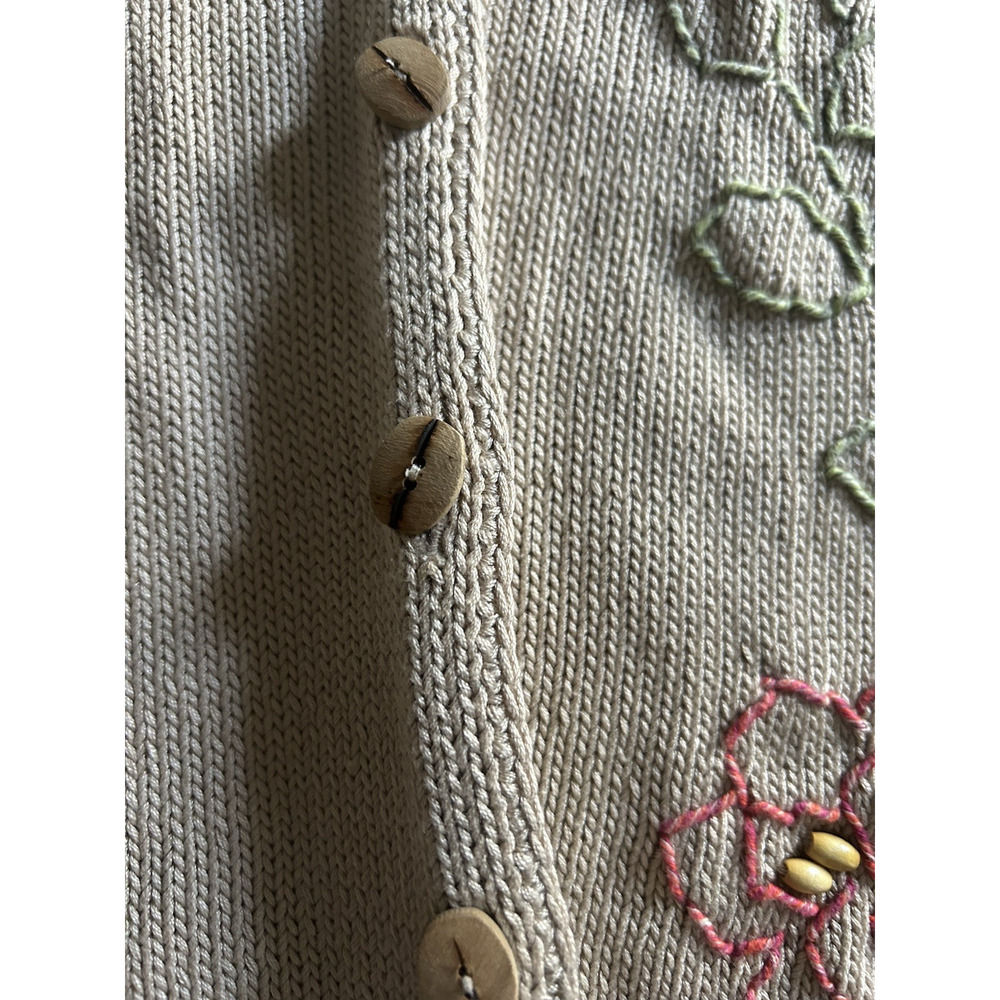Vintage Talbots Floral Embroidered Beaded Cardigan Sweater Womens Size Med. Tan - Picture 9 of 10